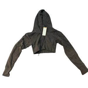 NWT Niyama Sol destroyed crop hoodie Espresso brown sz XS 100% cotton soft warm